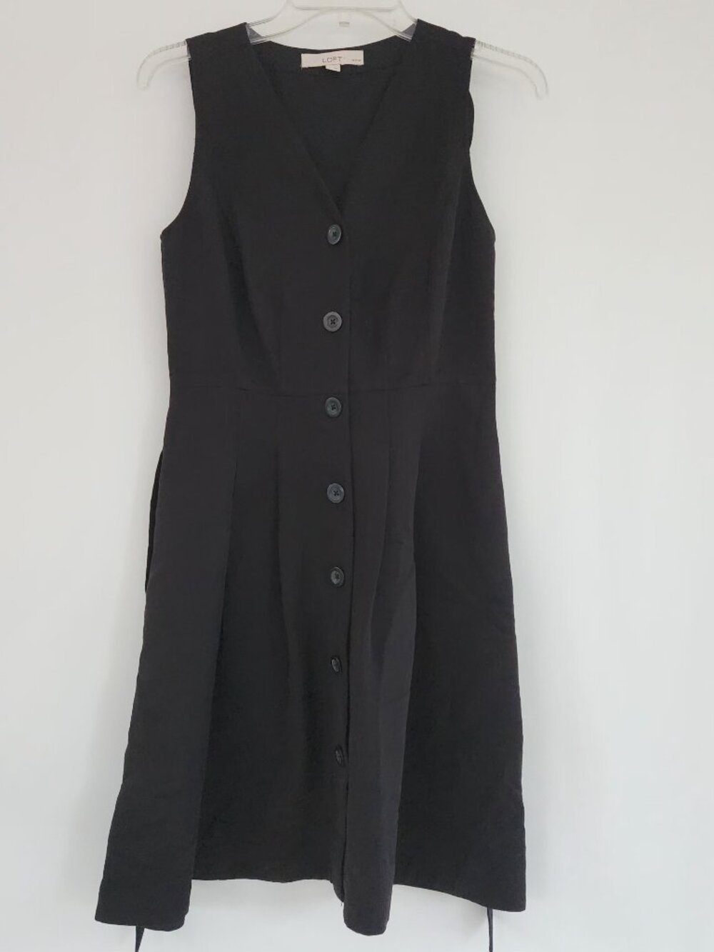 ✨🖤LOFT Petite Black Button Front Sleeveless Midi Dress V-Neck Classic Elegant🖤